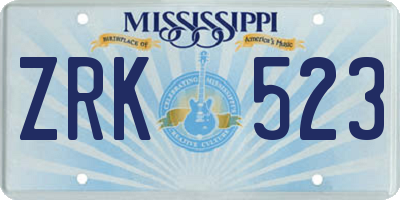MS license plate ZRK523