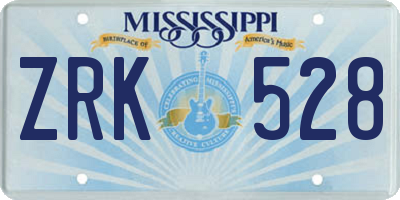 MS license plate ZRK528