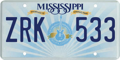 MS license plate ZRK533