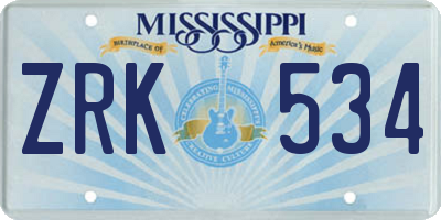 MS license plate ZRK534