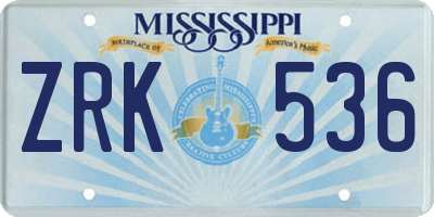 MS license plate ZRK536