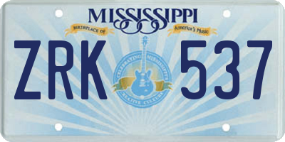 MS license plate ZRK537