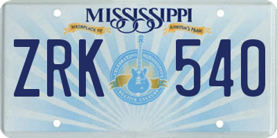MS license plate ZRK540