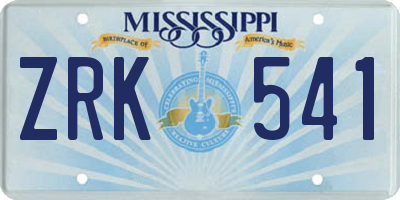MS license plate ZRK541