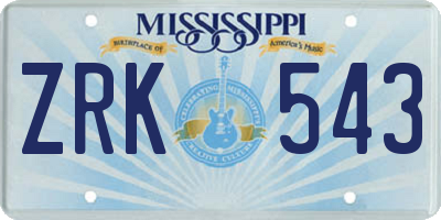 MS license plate ZRK543