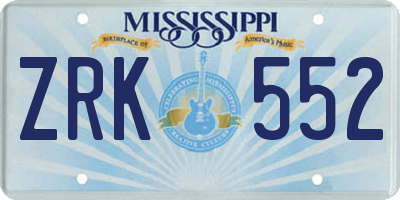 MS license plate ZRK552
