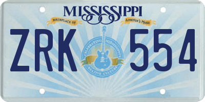 MS license plate ZRK554