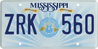 MS license plate ZRK560