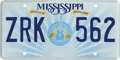 MS license plate ZRK562