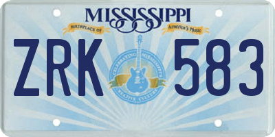 MS license plate ZRK583