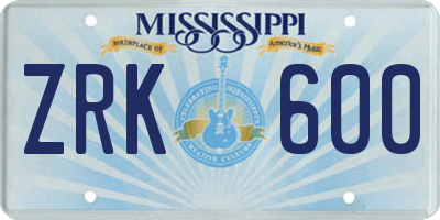 MS license plate ZRK600