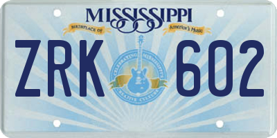 MS license plate ZRK602
