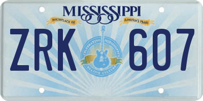 MS license plate ZRK607