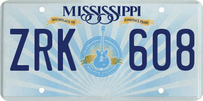MS license plate ZRK608