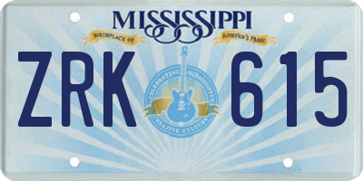 MS license plate ZRK615