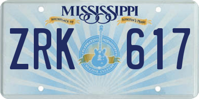 MS license plate ZRK617