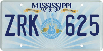 MS license plate ZRK625