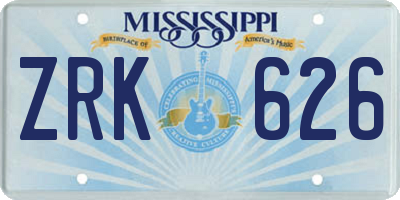 MS license plate ZRK626