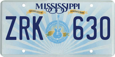 MS license plate ZRK630