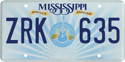 MS license plate ZRK635
