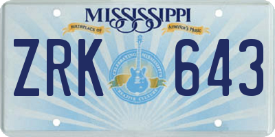 MS license plate ZRK643