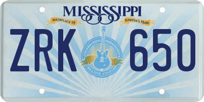 MS license plate ZRK650