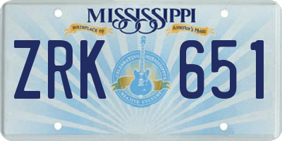 MS license plate ZRK651