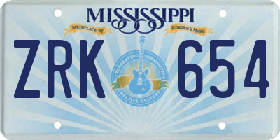 MS license plate ZRK654