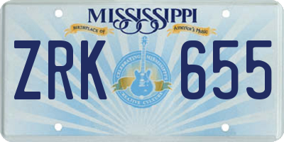 MS license plate ZRK655