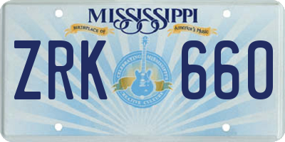 MS license plate ZRK660