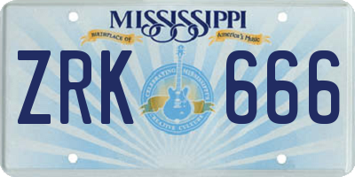 MS license plate ZRK666