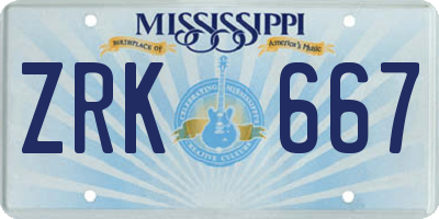 MS license plate ZRK667