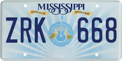 MS license plate ZRK668