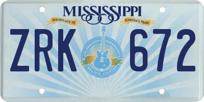 MS license plate ZRK672