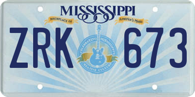 MS license plate ZRK673