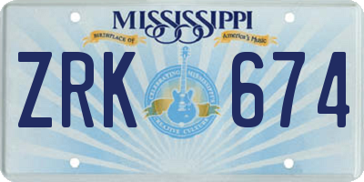 MS license plate ZRK674