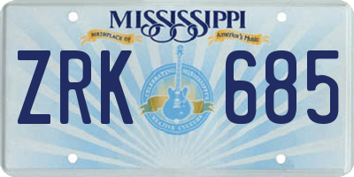 MS license plate ZRK685