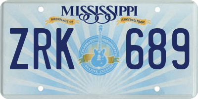 MS license plate ZRK689