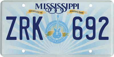 MS license plate ZRK692