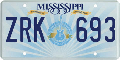 MS license plate ZRK693