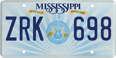 MS license plate ZRK698