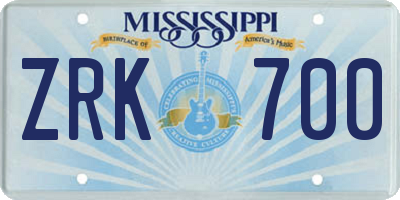 MS license plate ZRK700