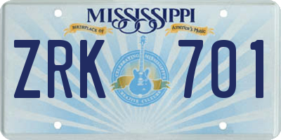 MS license plate ZRK701