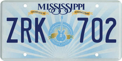 MS license plate ZRK702