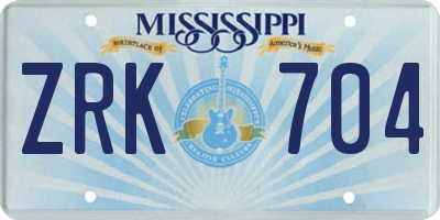 MS license plate ZRK704