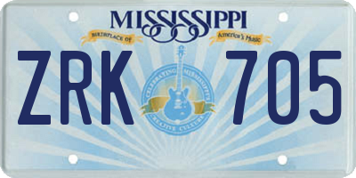MS license plate ZRK705