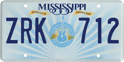 MS license plate ZRK712