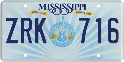 MS license plate ZRK716