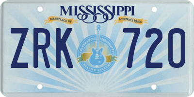 MS license plate ZRK720