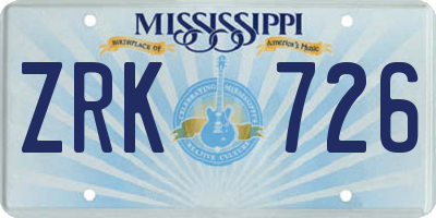 MS license plate ZRK726